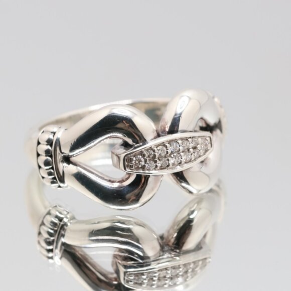 Authentic Lagos Caviar Sterling Silver Cluster 12 Diamonds Ring - Picture 5 of 9